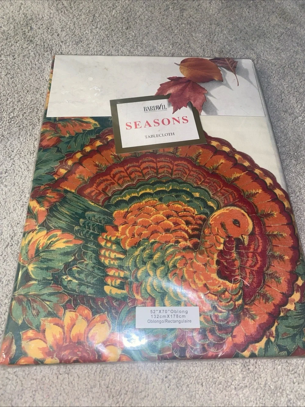 Bardwil‎ Seasons Turkey Thanksgiving VTG Tablecloth 52”x70” Oblong Autumn Hill